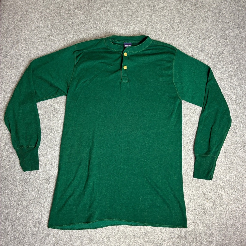 Vintage Duofold Henley Shirt Mens XL Forest Green Long Sleeve Button Knit Top